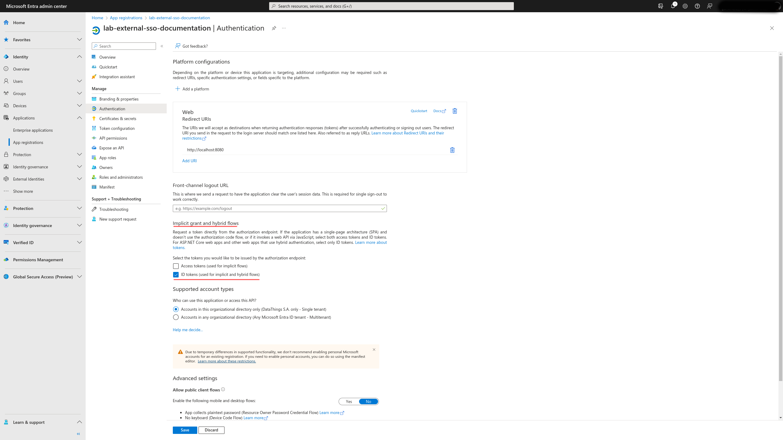 authentication config